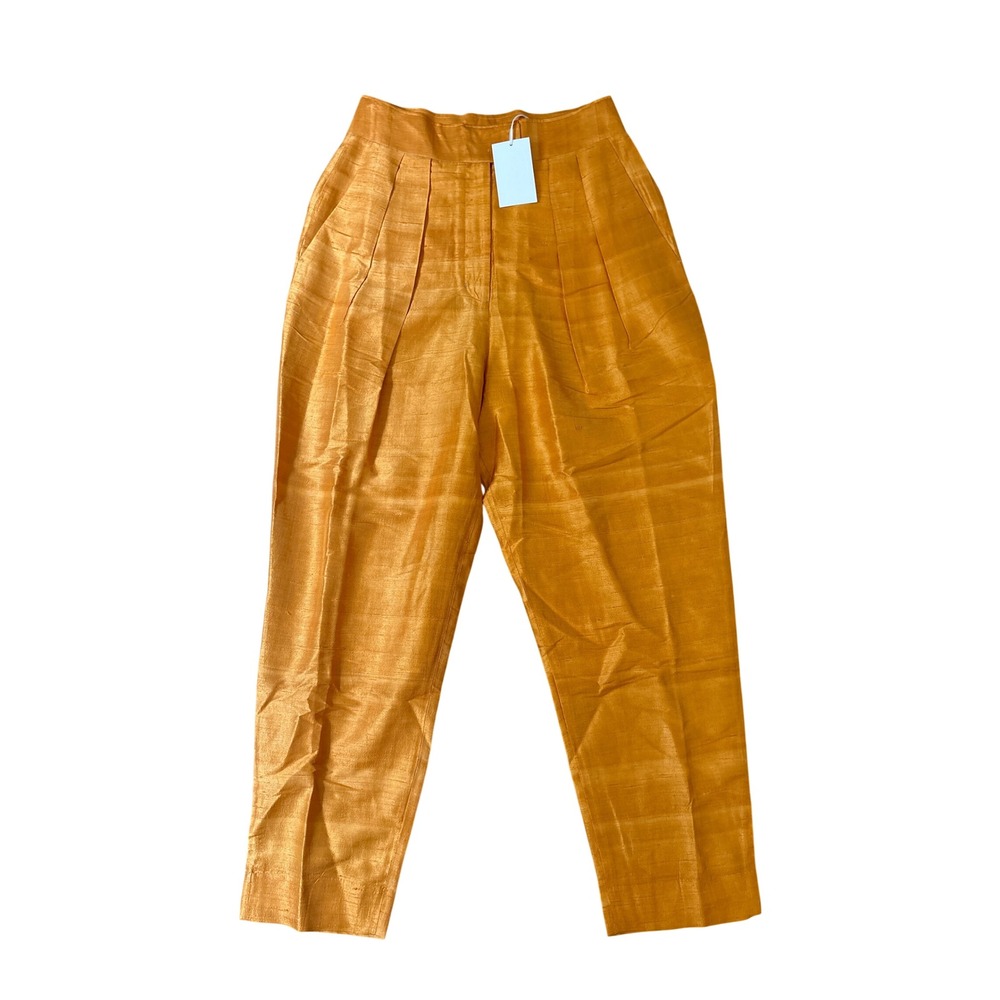Julia Amory Silk Trousers Women Orange Pleated High Rise Tapered NWT SIZE Medium